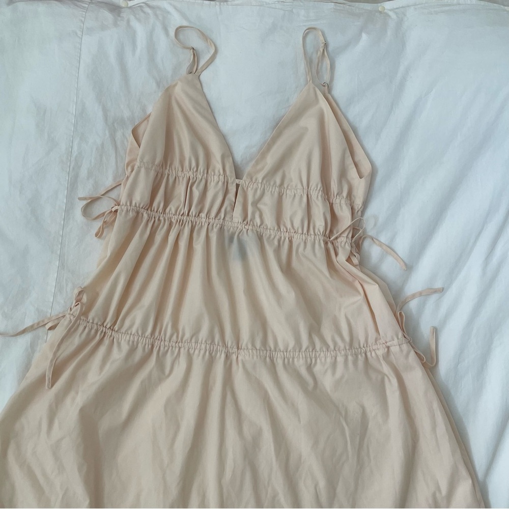 (NWOT) Forever 21 Peach Cream Tiered Maxi Dress with Ribbon Tie Details